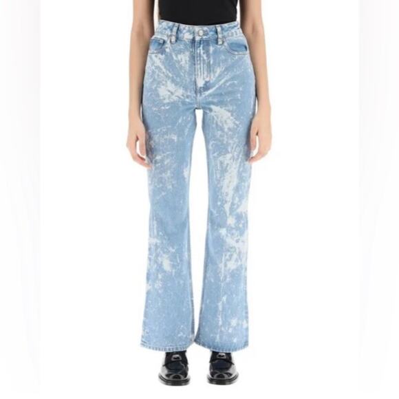 GANNI Womens Cotton High Rise White Acid Light Blue Bootcut Denim BetzyJeans 27 - Picture 1 of 16
